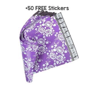 20 Polybags Purple White Floral 10 x 13  50 FREE Stickers